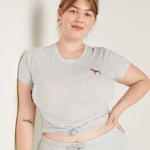 Victoria's Secret PINK Everyday Crew Tee Gray w/ Glitter Logo Medium NEW